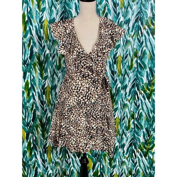 NEW Free People Jet Combo Leopard Animal Print French Quarter Wrap Mini Dress XS - Picture 3 of 11